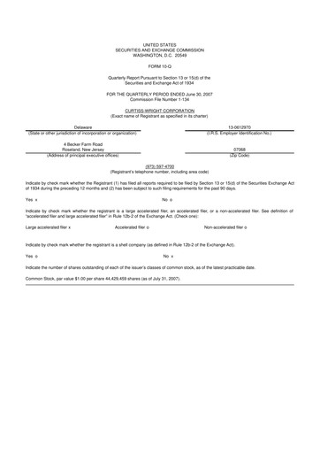 Miniature Curtiss-Wright
 10-Q Rapport trimestriel  