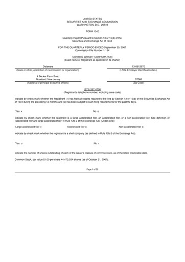 Miniature Curtiss-Wright
 10-Q Rapport trimestriel  
