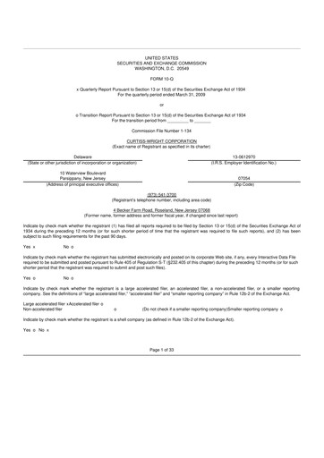 Miniature Curtiss-Wright
 10-Q Rapport trimestriel  