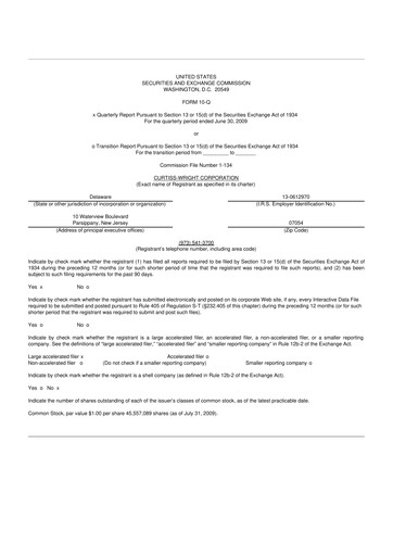 Miniature Curtiss-Wright
 10-Q Rapport trimestriel  
