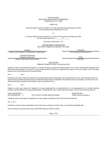 Miniature Curtiss-Wright
 10-Q Rapport trimestriel  
