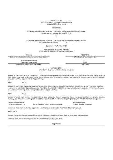 Miniature Curtiss-Wright
 10-Q Rapport trimestriel 2010 