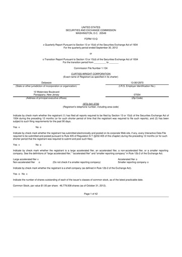 Miniature Curtiss-Wright
 10-Q Rapport trimestriel 2012 