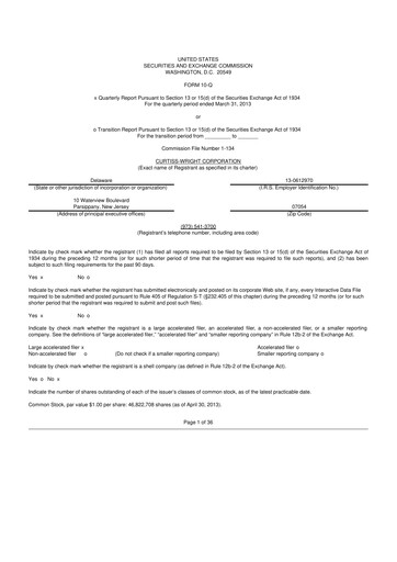 Miniature Curtiss-Wright
 10-Q Rapport trimestriel 2013 