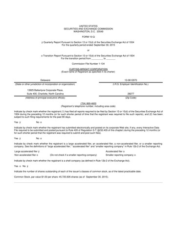 Miniature Curtiss-Wright
 10-Q Rapport trimestriel 2015 