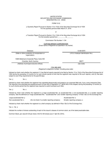 Miniature Curtiss-Wright
 10-Q Rapport trimestriel 2016 