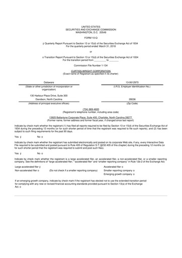 Miniature Curtiss-Wright
 10-Q Rapport trimestriel 2018 