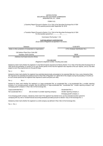 Miniature Curtiss-Wright
 10-Q Rapport trimestriel 2018 