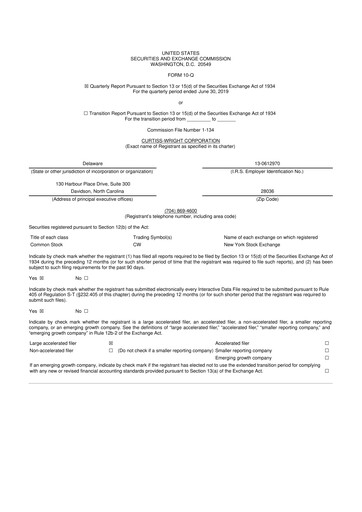 Miniature Curtiss-Wright
 10-Q Rapport trimestriel 2019 