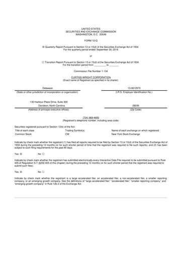 Miniature Curtiss-Wright
 10-Q Rapport trimestriel 2019 