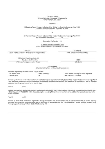 Miniature Curtiss-Wright
 10-Q Rapport trimestriel 2020 