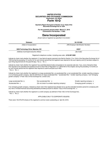 Thumbnail Dana Incorporated 10-Q Quarterly Report FY2018 