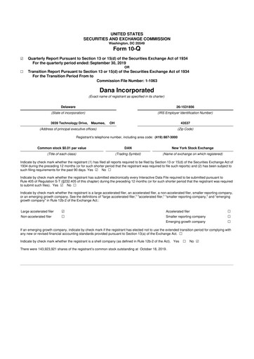 Thumbnail Dana Incorporated 10-Q Quarterly Report FY2019 