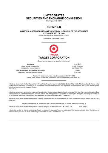 Miniature Target 10-Q Rapport trimestriel 2015 