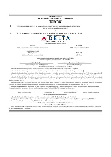 Thumbnail Delta Air Lines 10-K Annual Report 2015
