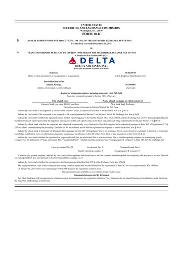 Thumbnail Delta Air Lines 10-K Annual Report 2018