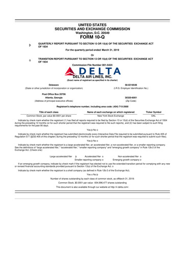 Thumbnail Delta Air Lines 10-Q Quarterly Report FY2019 