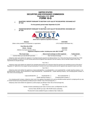 Thumbnail Delta Air Lines 10-Q Quarterly Report FY2019 