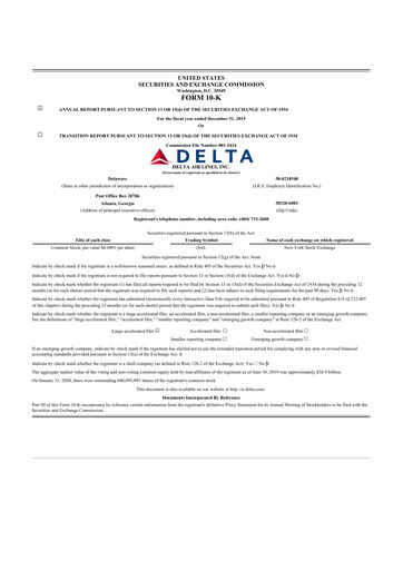 Thumbnail Delta Air Lines 10-K Annual Report 2019