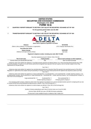 Thumbnail Delta Air Lines 10-Q Quarterly Report FY2020 