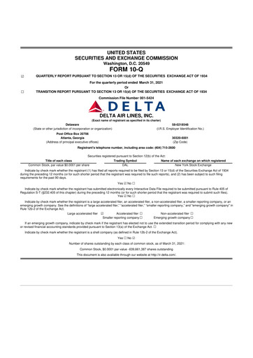 Thumbnail Delta Air Lines 10-Q Quarterly Report FY2021 