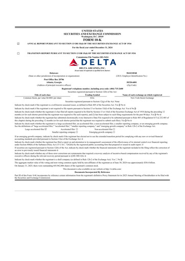 Thumbnail Delta Air Lines 10-K Annual Report 2024