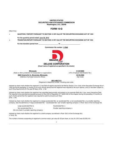 Thumbnail Deluxe Corporation 10-Q Quarterly Report FY2012 