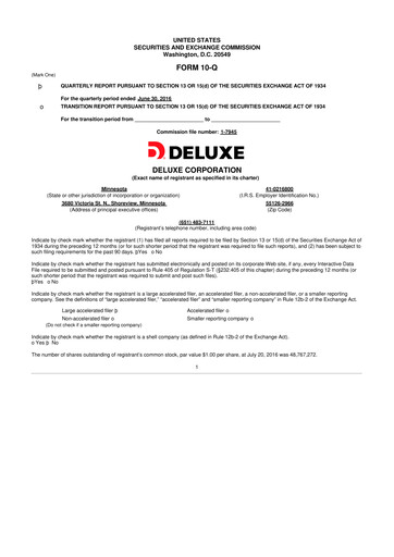 Thumbnail Deluxe Corporation 10-Q Quarterly Report FY2016 