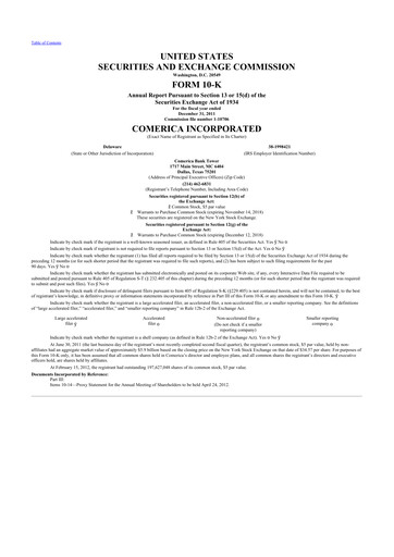 Thumbnail Comerica 10-K Annual Report 2011