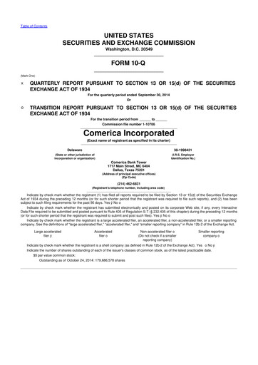 Vorschaubild Comerica 10-Q Quartalsbericht 2014 