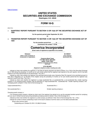 Vorschaubild Comerica 10-Q Quartalsbericht 2018 