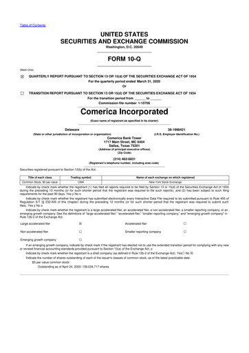 Vorschaubild Comerica 10-Q Quartalsbericht 2020 