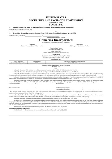 Thumbnail Comerica 10-K Annual Report 2021