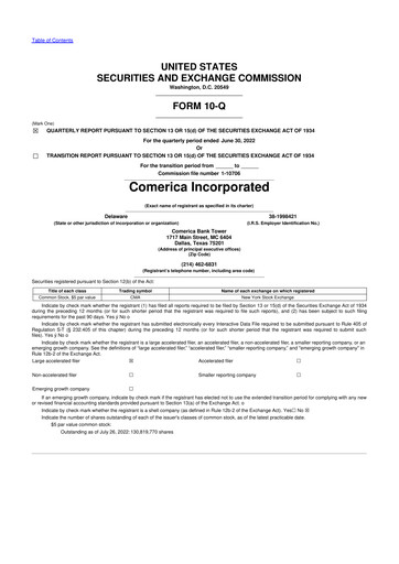 Vorschaubild Comerica 10-Q Quartalsbericht 2022 