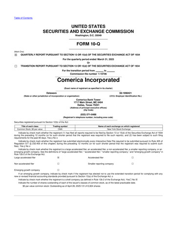 Vorschaubild Comerica 10-Q Quartalsbericht 2025 