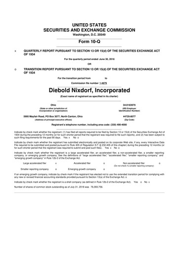 Thumbnail Diebold Nixdorf
 10-Q Quarterly Report FY2018 