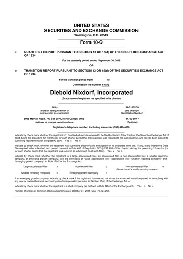 Thumbnail Diebold Nixdorf
 10-Q Quarterly Report FY2018 