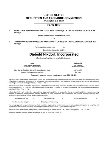 Thumbnail Diebold Nixdorf
 10-Q Quarterly Report FY2019 