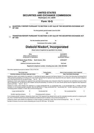 Thumbnail Diebold Nixdorf
 10-Q Quarterly Report FY2019 
