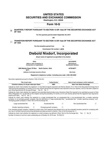 Thumbnail Diebold Nixdorf
 10-Q Quarterly Report FY2019 