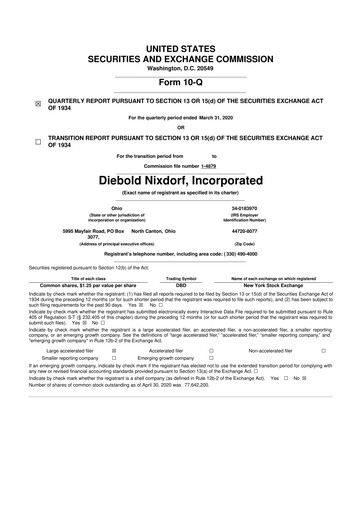 Thumbnail Diebold Nixdorf
 10-Q Quarterly Report FY2020 