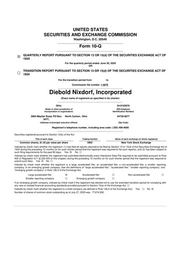 Thumbnail Diebold Nixdorf
 10-Q Quarterly Report FY2020 