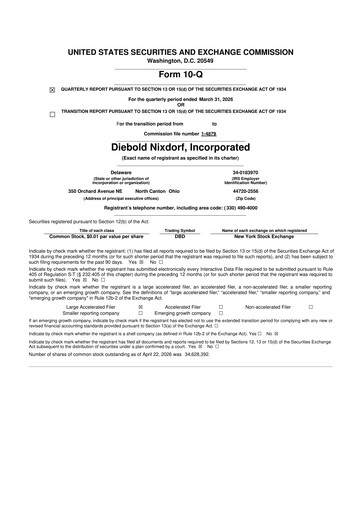Thumbnail Diebold Nixdorf
 10-Q Quarterly Report FY 
