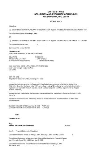 Miniature Dillard's
 10-Q Rapport trimestriel  