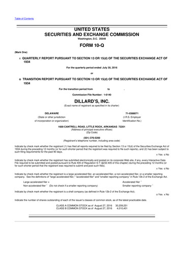 Miniature Dillard's
 10-Q Rapport trimestriel 2016 