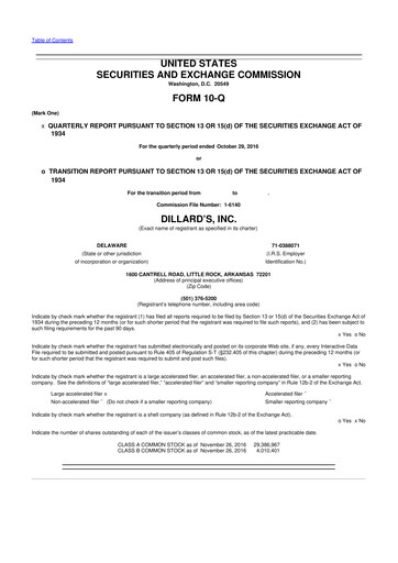 Miniature Dillard's
 10-Q Rapport trimestriel 2016 