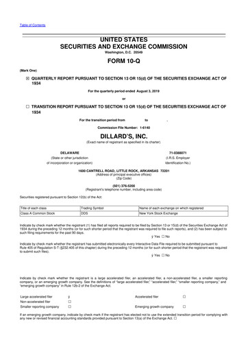 Miniature Dillard's
 10-Q Rapport trimestriel 2019 