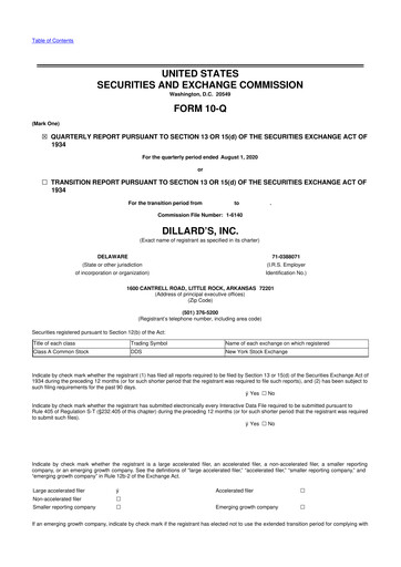 Miniature Dillard's
 10-Q Rapport trimestriel 2020 