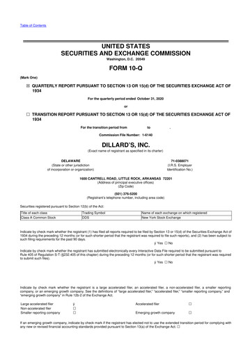 Miniature Dillard's
 10-Q Rapport trimestriel 2020 