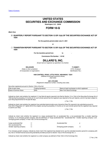 Miniature Dillard's
 10-Q Rapport trimestriel 2021 